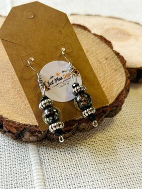 Handmade Black & Silver Beaded Earrings | Galaxy Boho Dangle Earrings